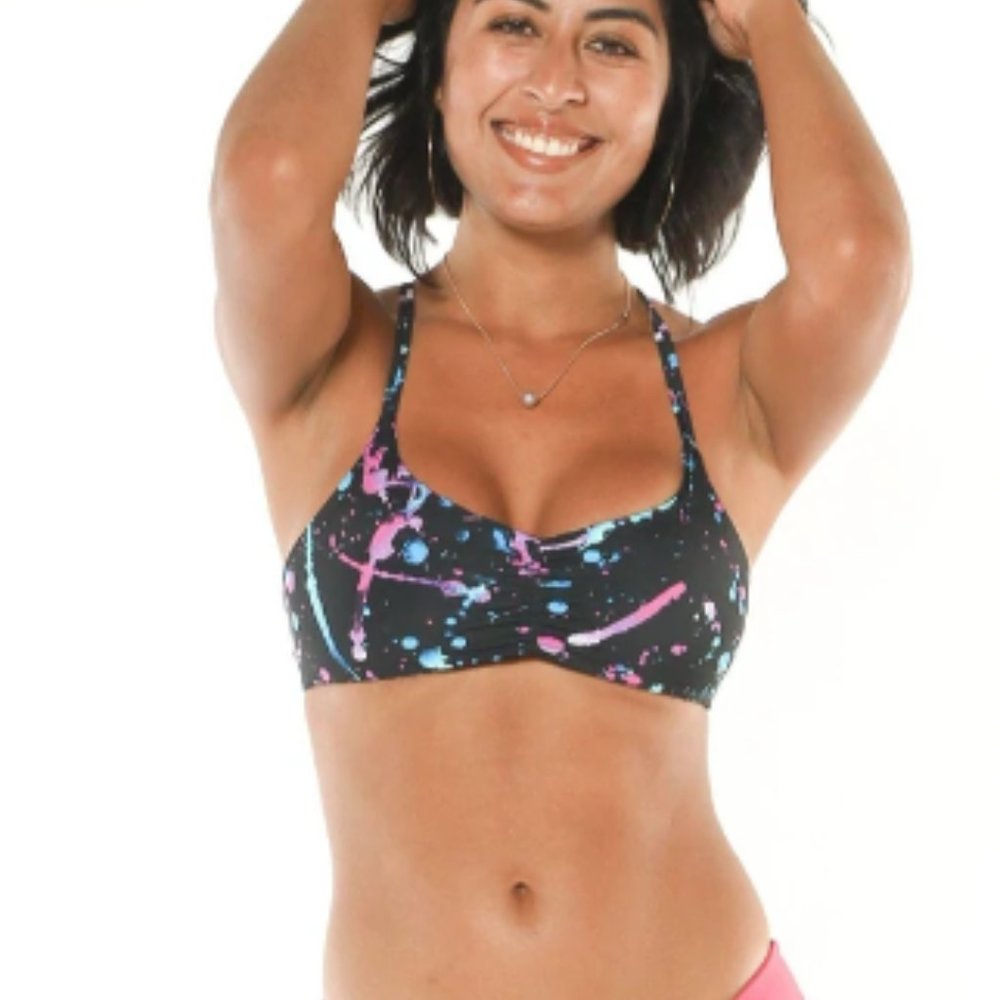 Women's Black and Pink Bikini Top